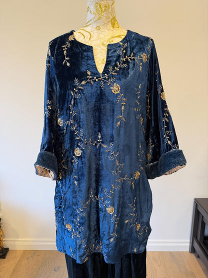 Teal Blue Micro Velvet Pakistani Suit