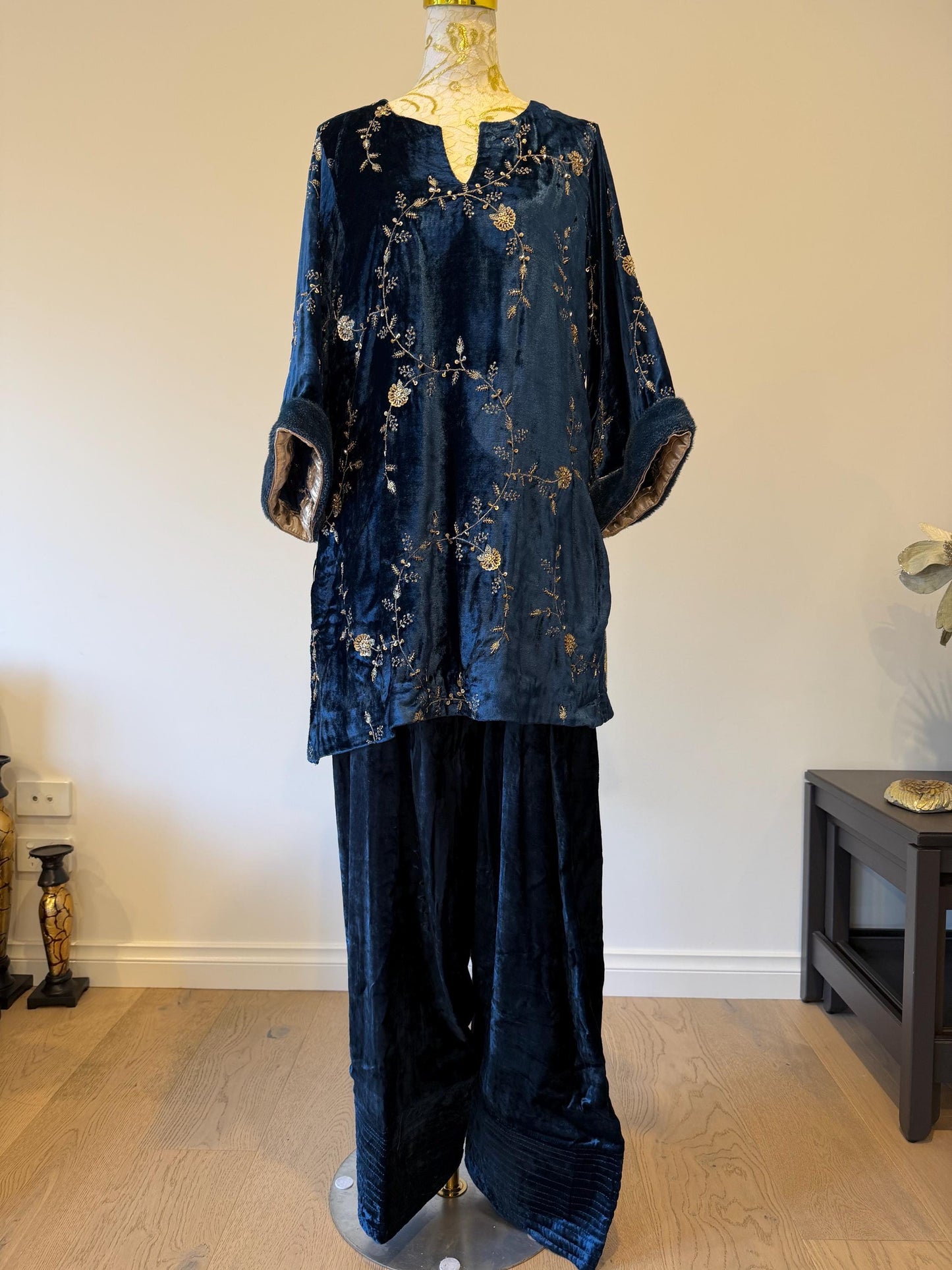 Teal Blue Micro Velvet Pakistani Suit