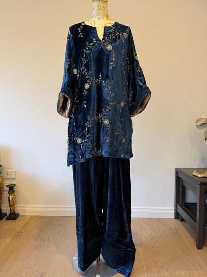 Teal Blue Micro Velvet Pakistani Suit