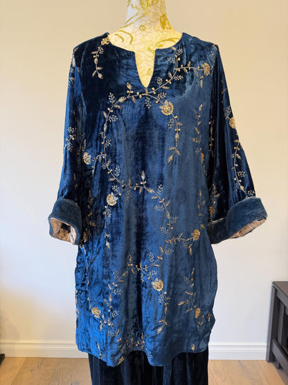 Teal Blue Micro Velvet Pakistani Suit