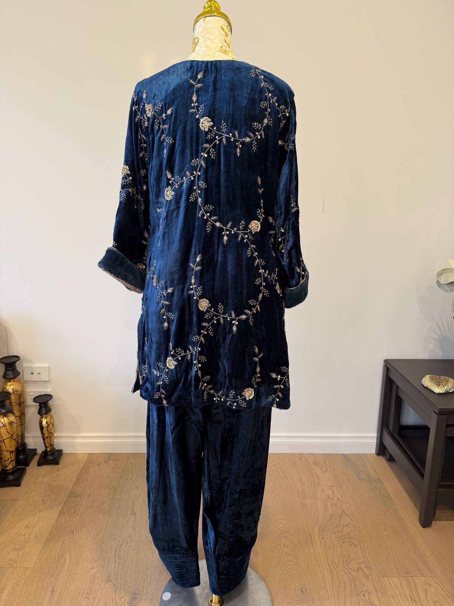Teal Blue Micro Velvet Pakistani Suit