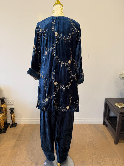 Teal Blue Micro Velvet Pakistani Suit
