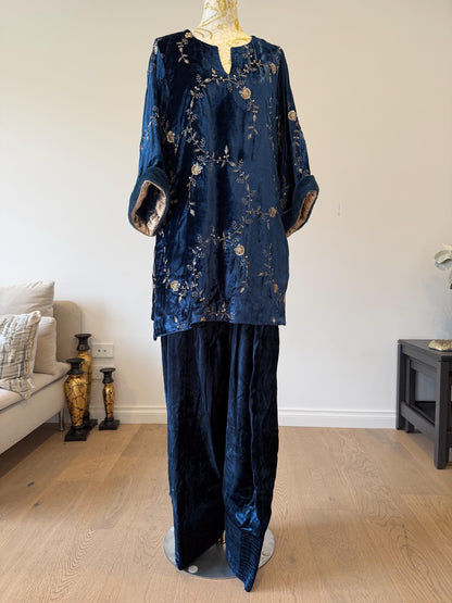 Teal Blue Micro Velvet Pakistani Suit
