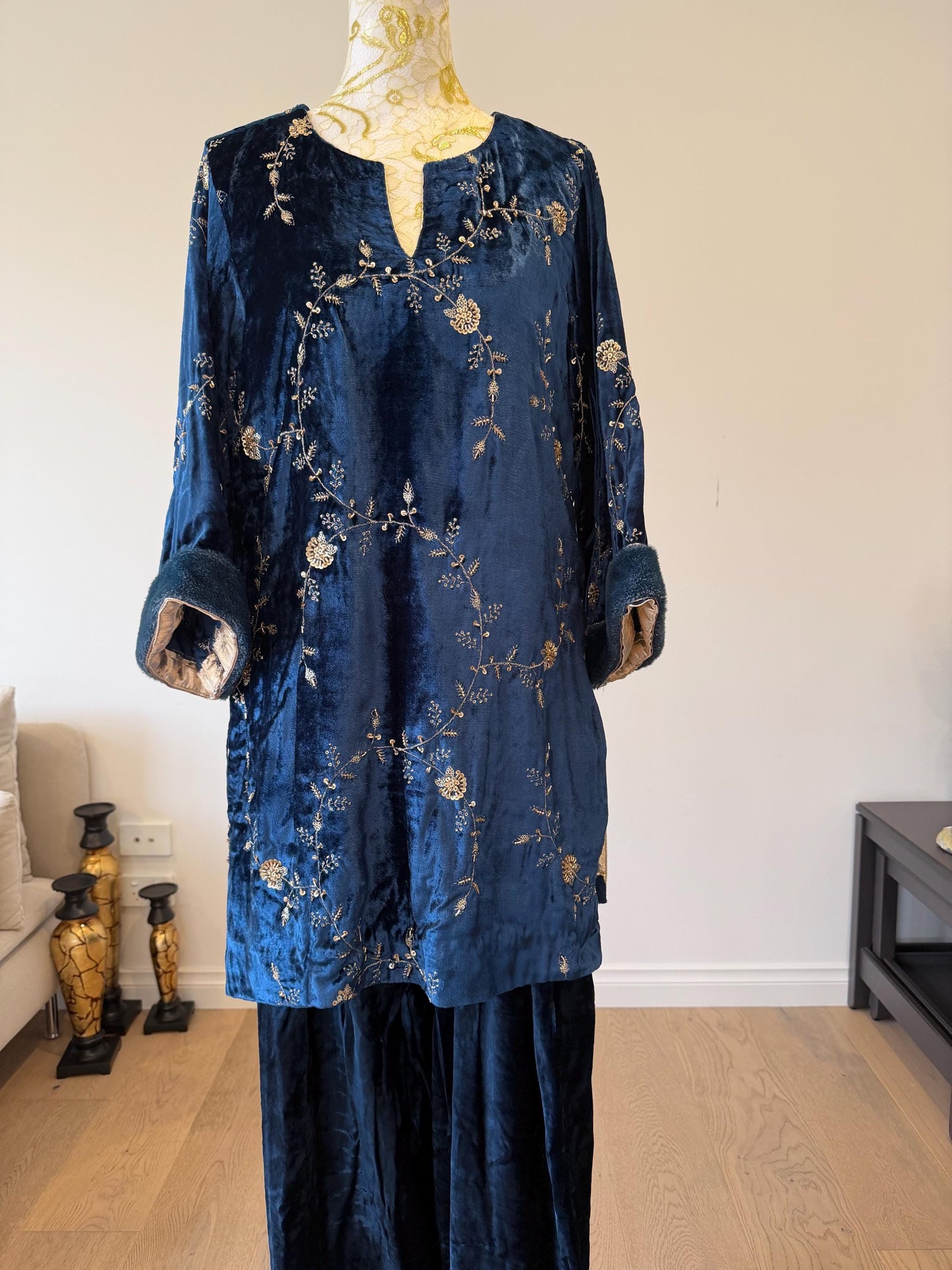 Teal Blue Micro Velvet Pakistani Suit
