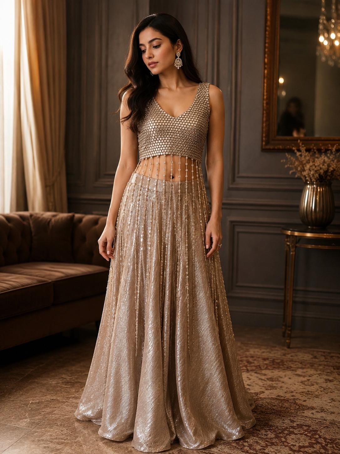 Rose Gold Mirror Work Lehenga