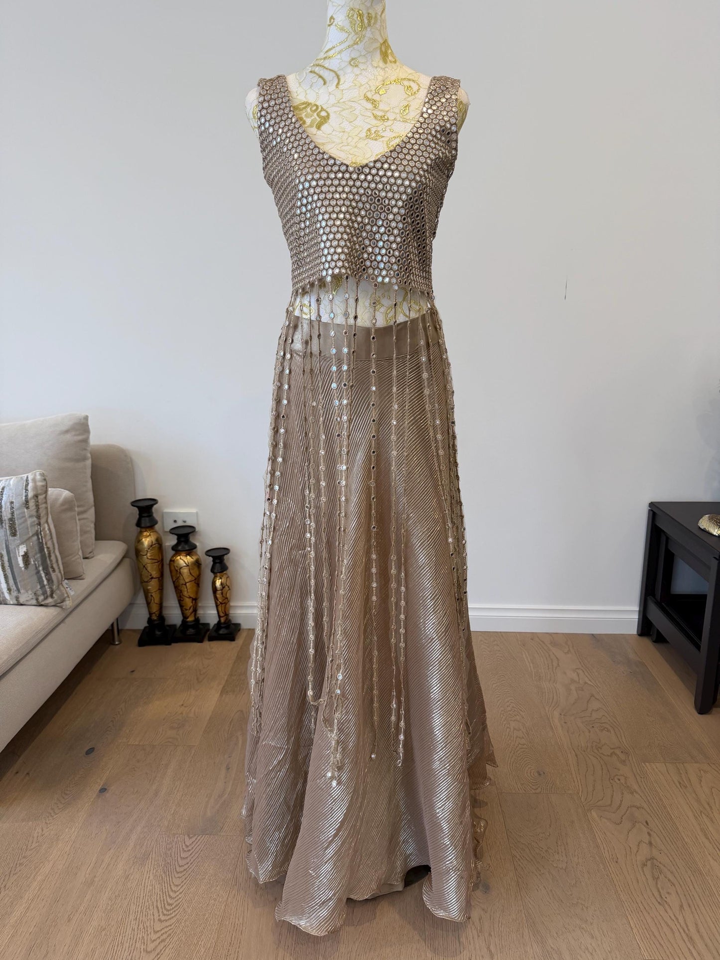 Rose Gold Mirror Work Lehenga