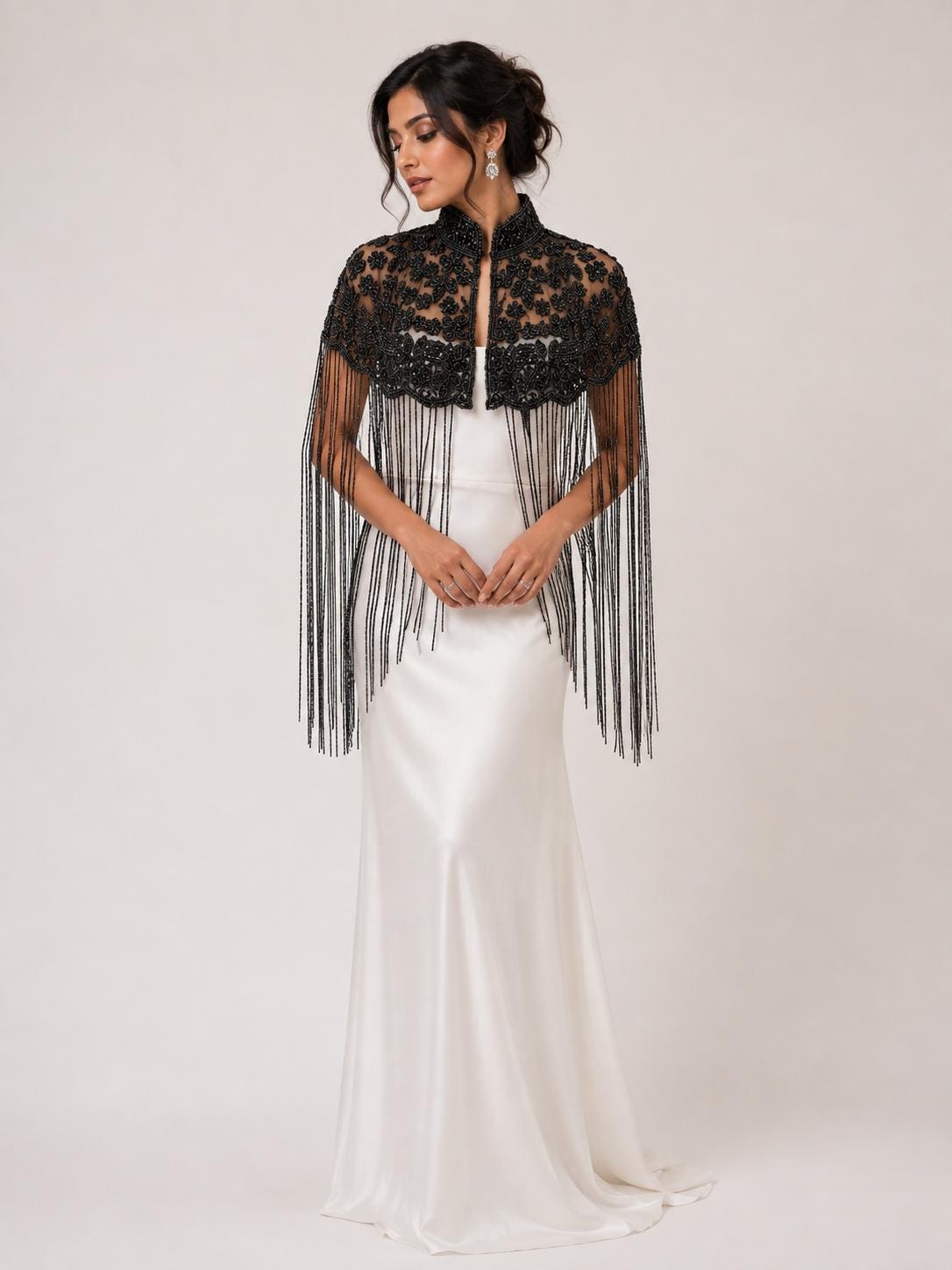 Black Beaded Fringe Cape