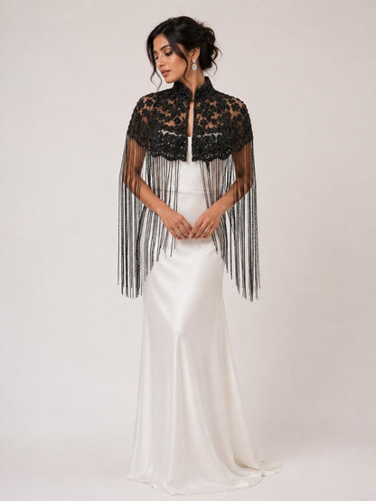 Black Beaded Fringe Cape