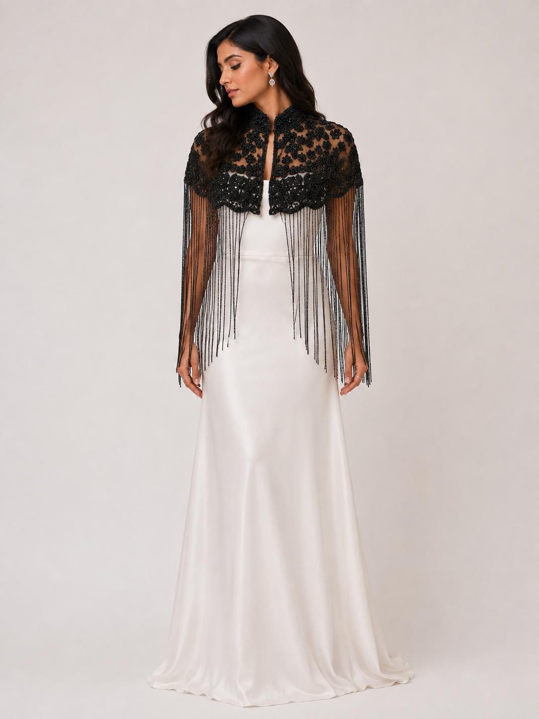 Black Beaded Fringe Cape
