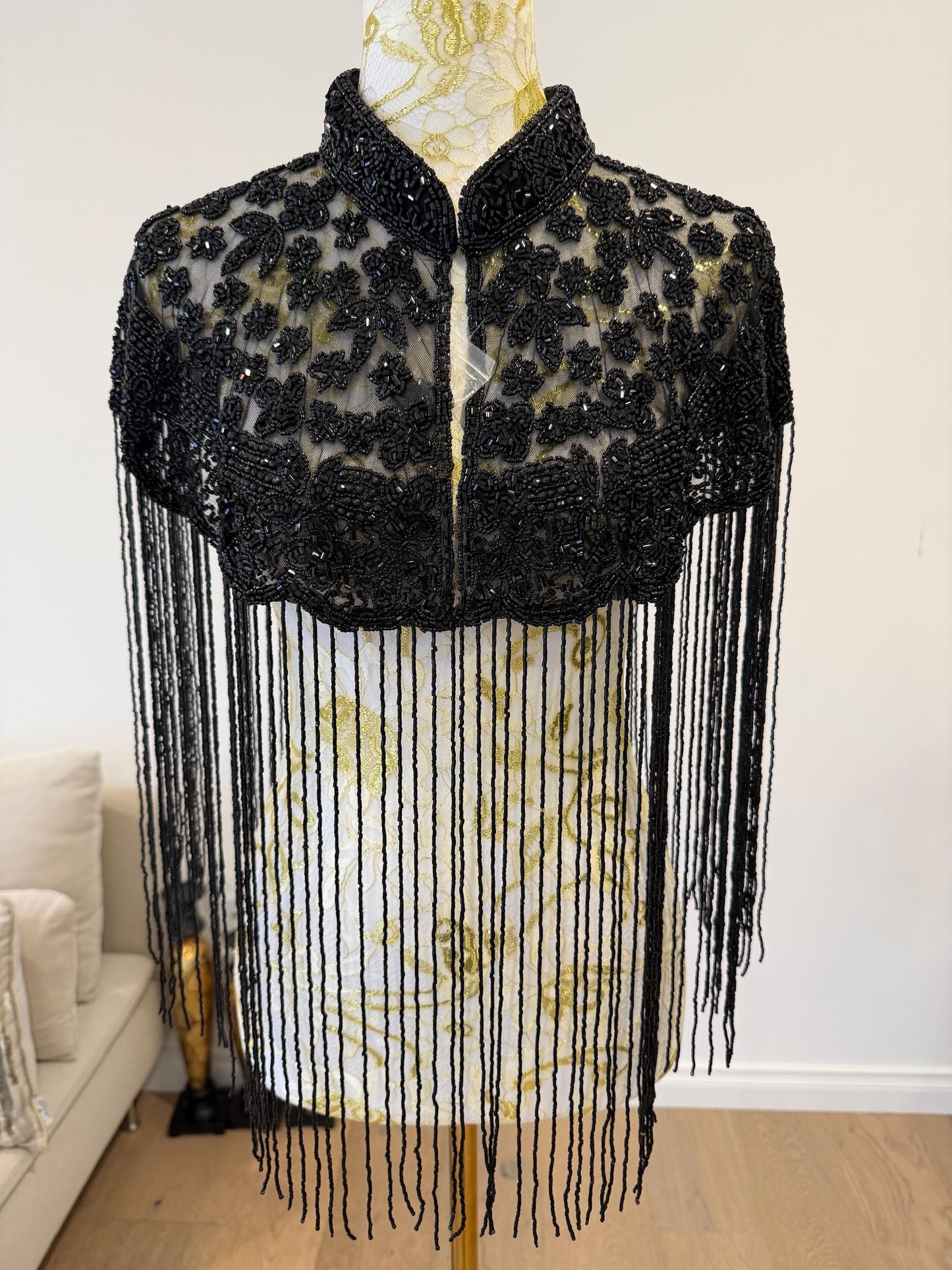 Black Beaded Fringe Cape