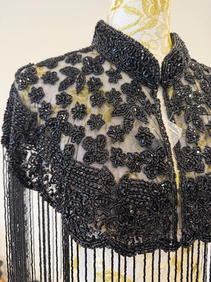 Black Beaded Fringe Cape