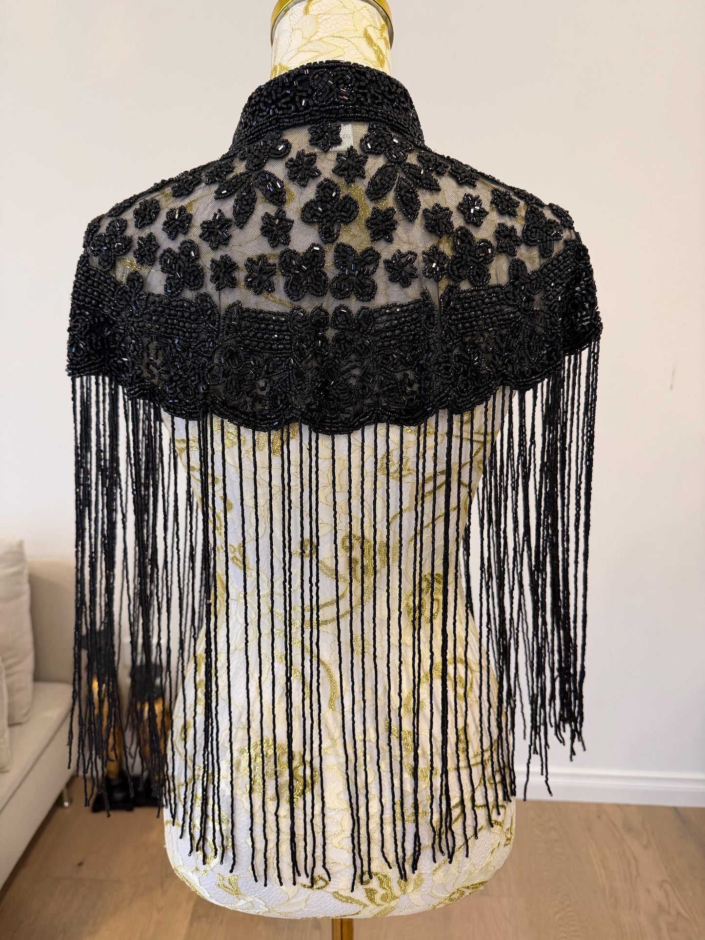 Black Beaded Fringe Cape