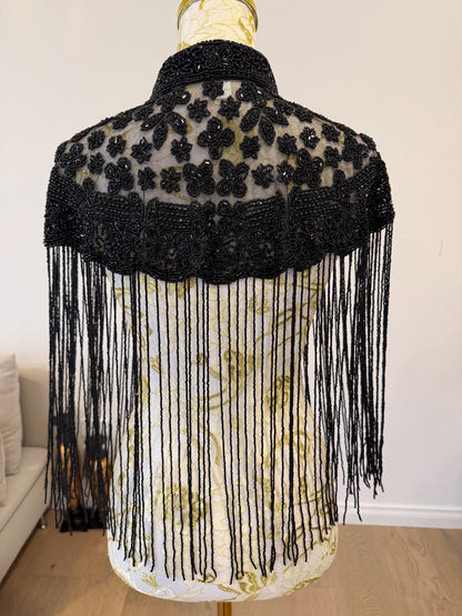 Black Beaded Fringe Cape