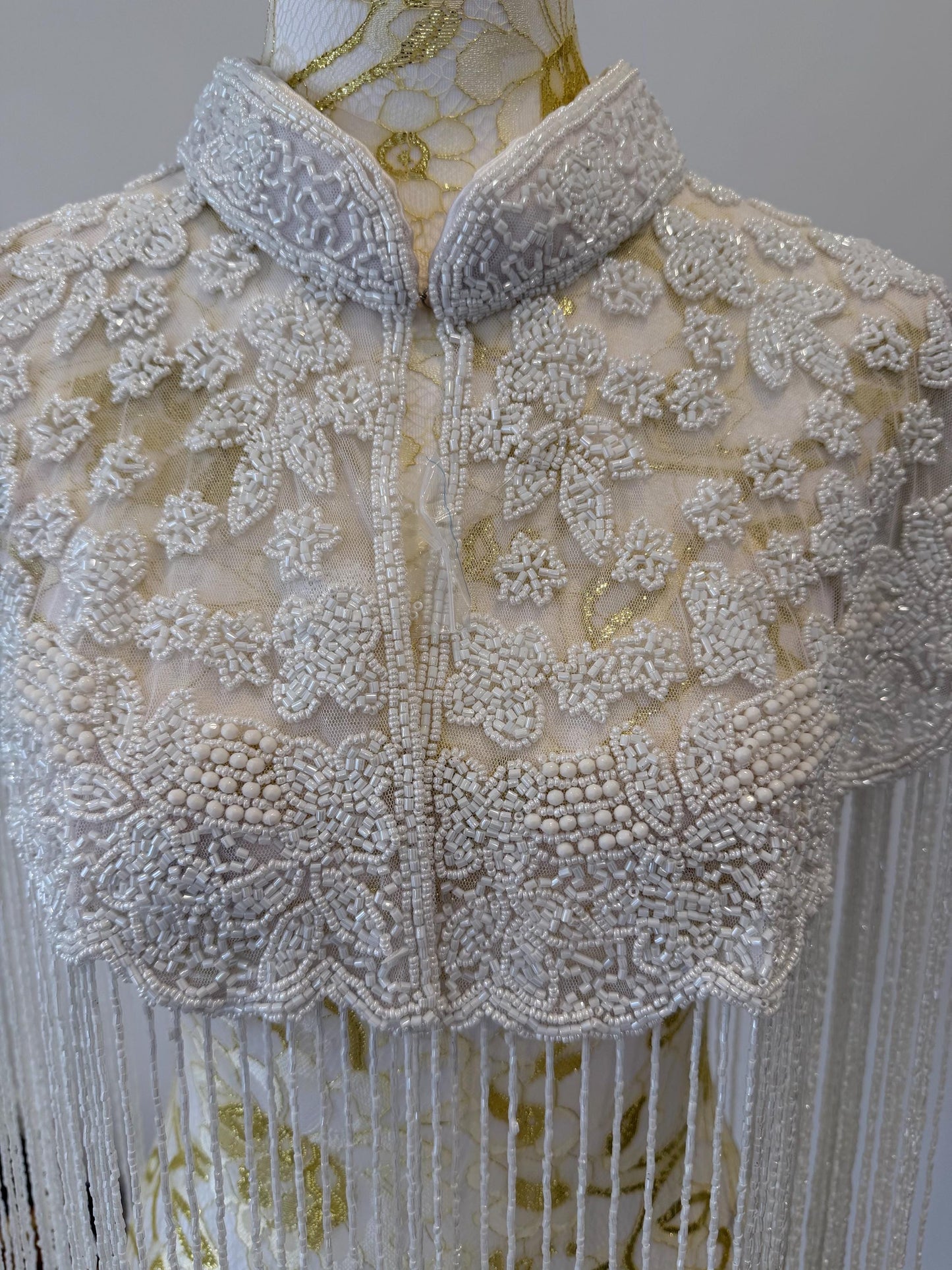 White Beaded Fringe Capelet