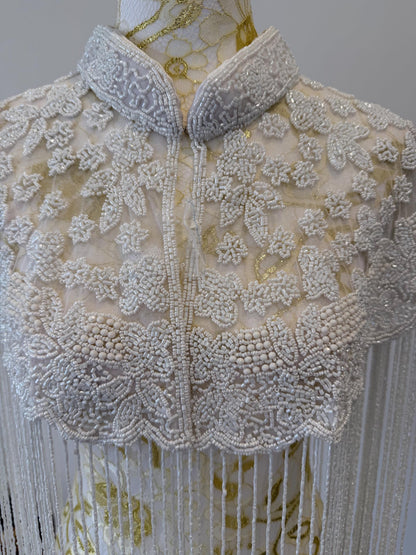 White Beaded Fringe Capelet