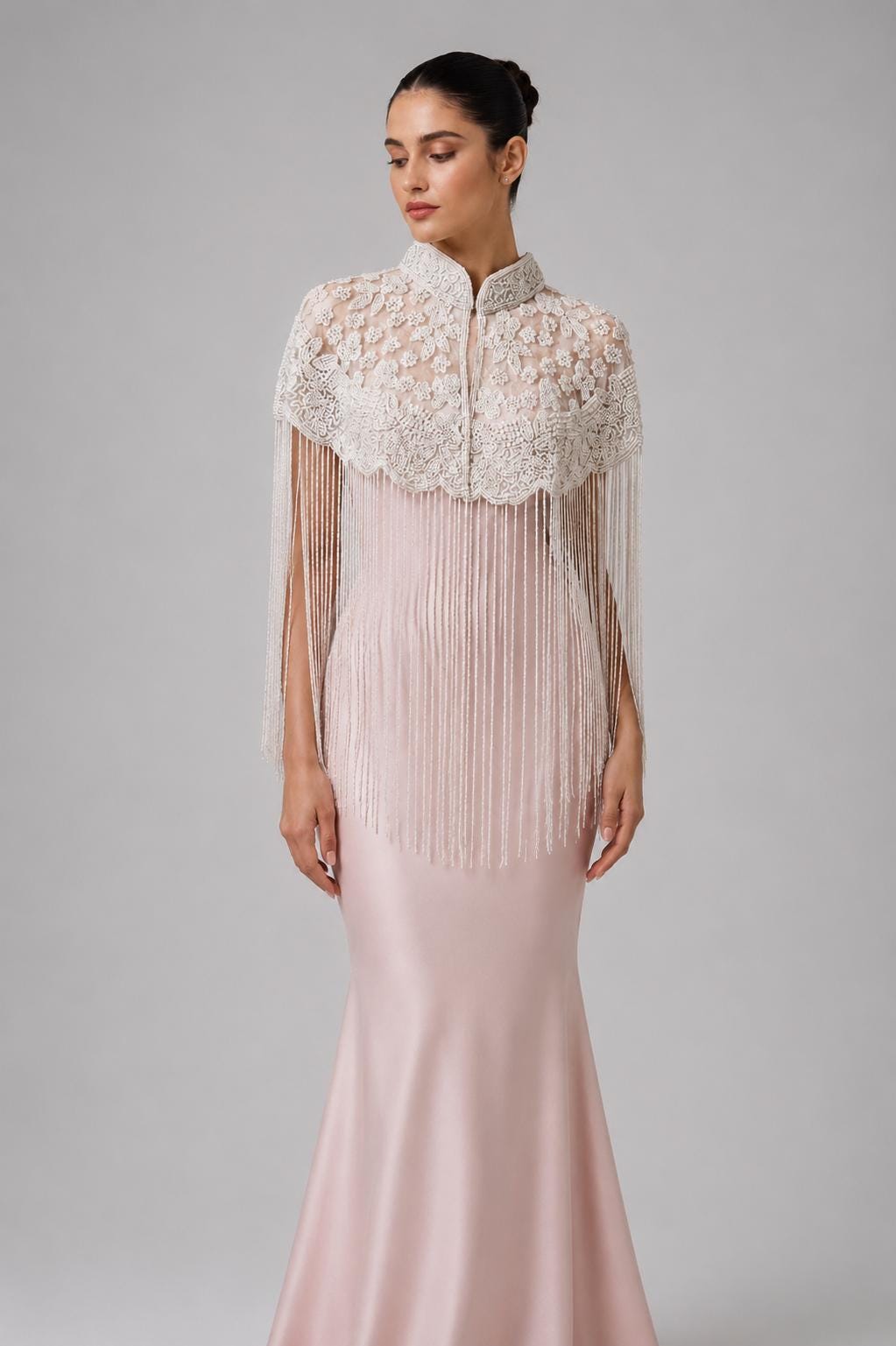 White Beaded Fringe Capelet