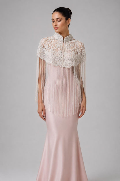 White Beaded Fringe Capelet
