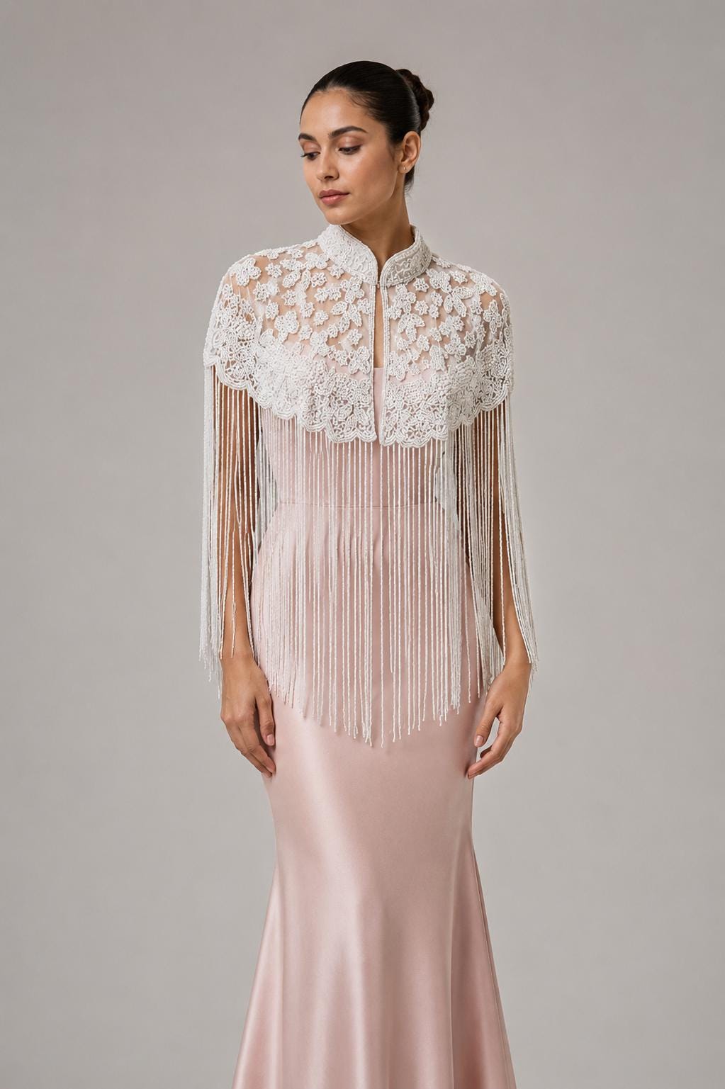 White Beaded Fringe Capelet