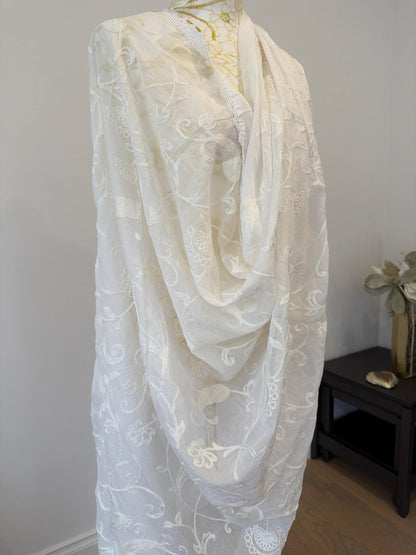 White Chikankari Cotton Dupatta | Handcrafted Traditional Indian Embroidery | Lightweight Ethnic Accessory