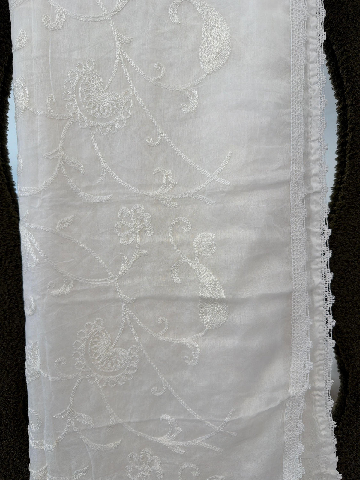 White Chikankari Cotton Dupatta | Handcrafted Traditional Indian Embroidery | Lightweight Ethnic Accessory