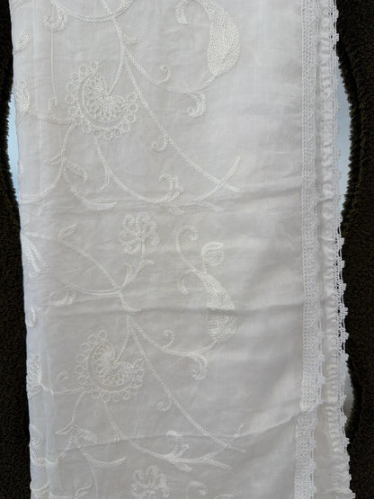 White Chikankari Cotton Dupatta | Handcrafted Traditional Indian Embroidery | Lightweight Ethnic Accessory