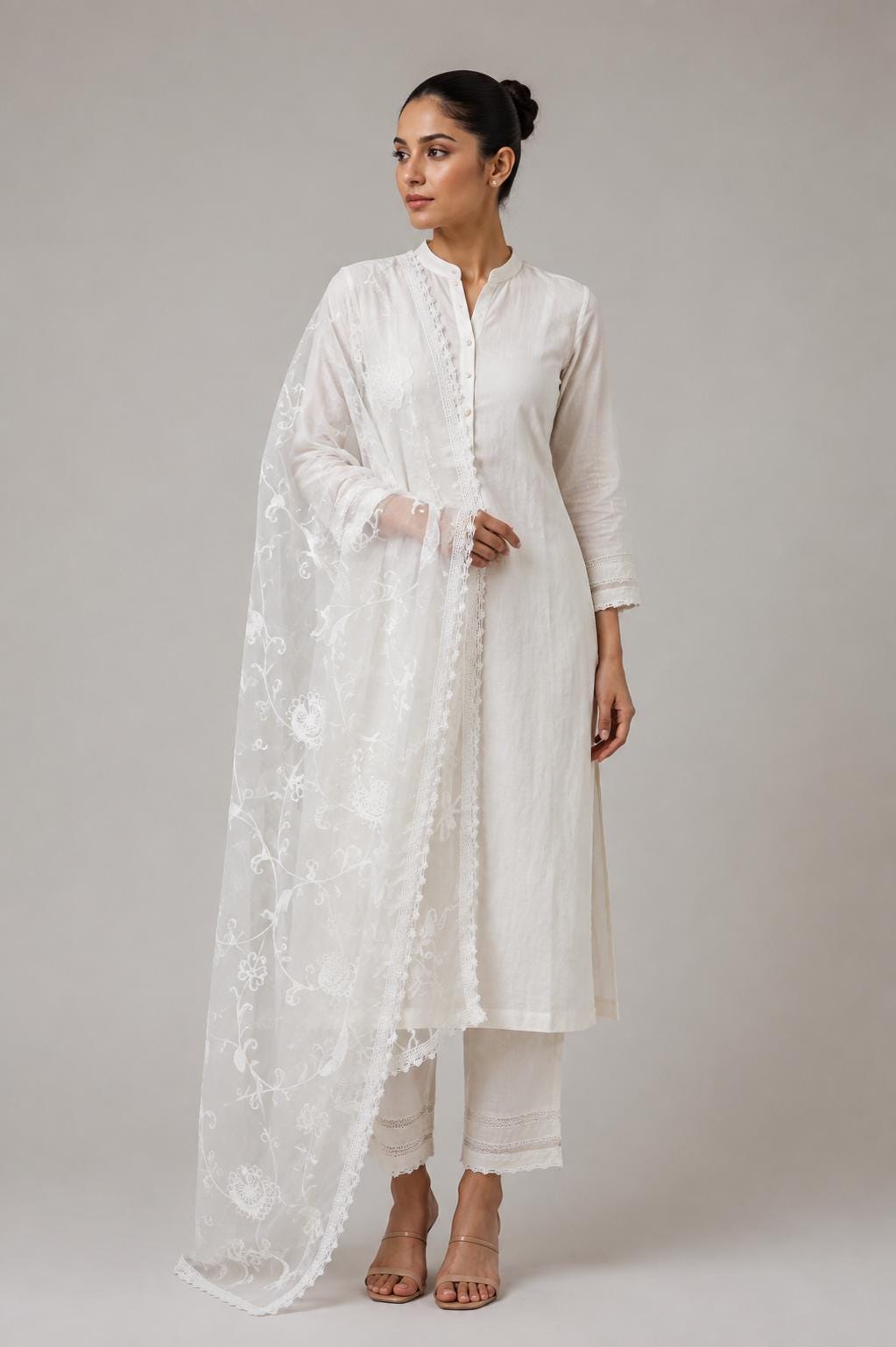 White Chikankari Cotton Dupatta | Handcrafted Traditional Indian Embroidery | Lightweight Ethnic Accessory