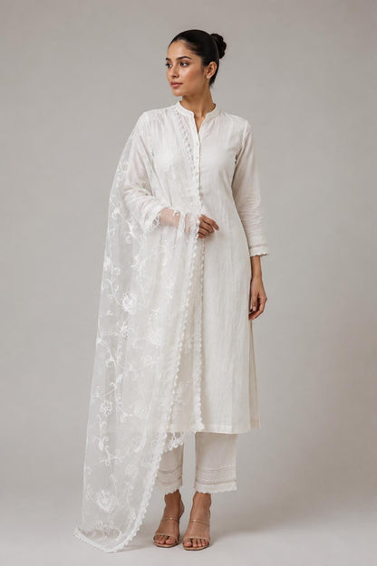 White Chikankari Cotton Dupatta | Handcrafted Traditional Indian Embroidery | Lightweight Ethnic Accessory