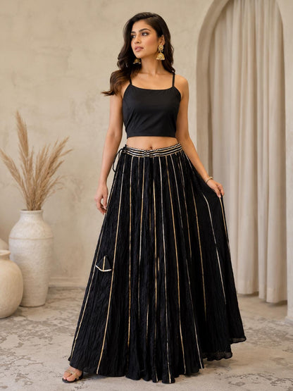 Black Crushed Silk Lehenga Set