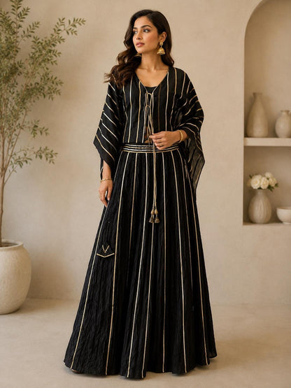 Black Crushed Silk Lehenga Set