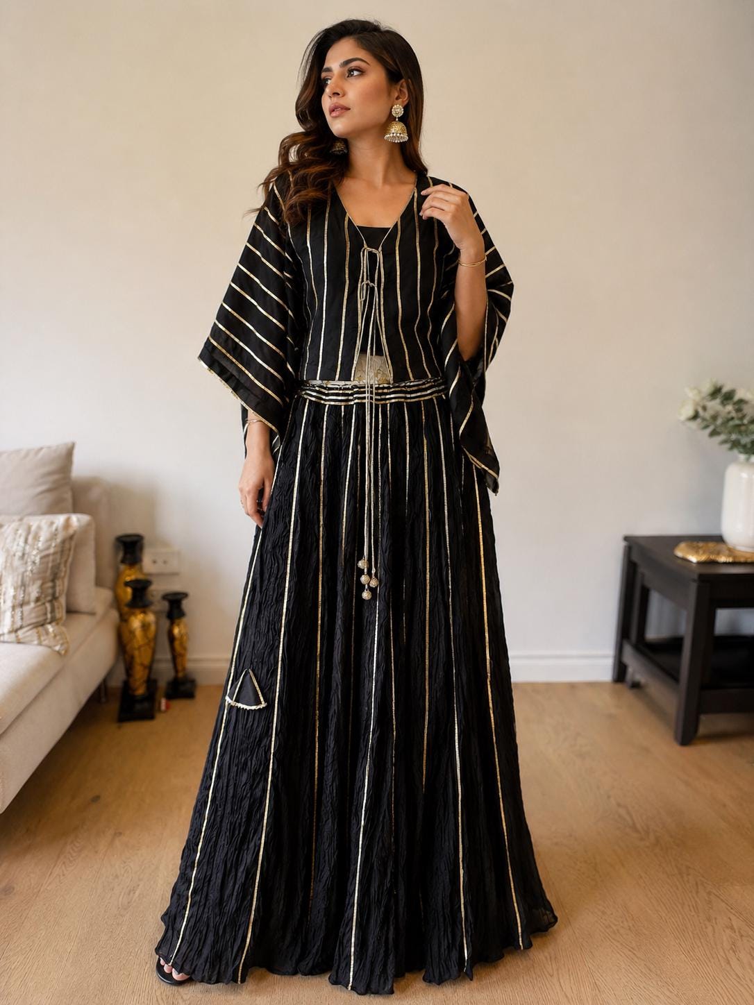 Black Crushed Silk Lehenga Set