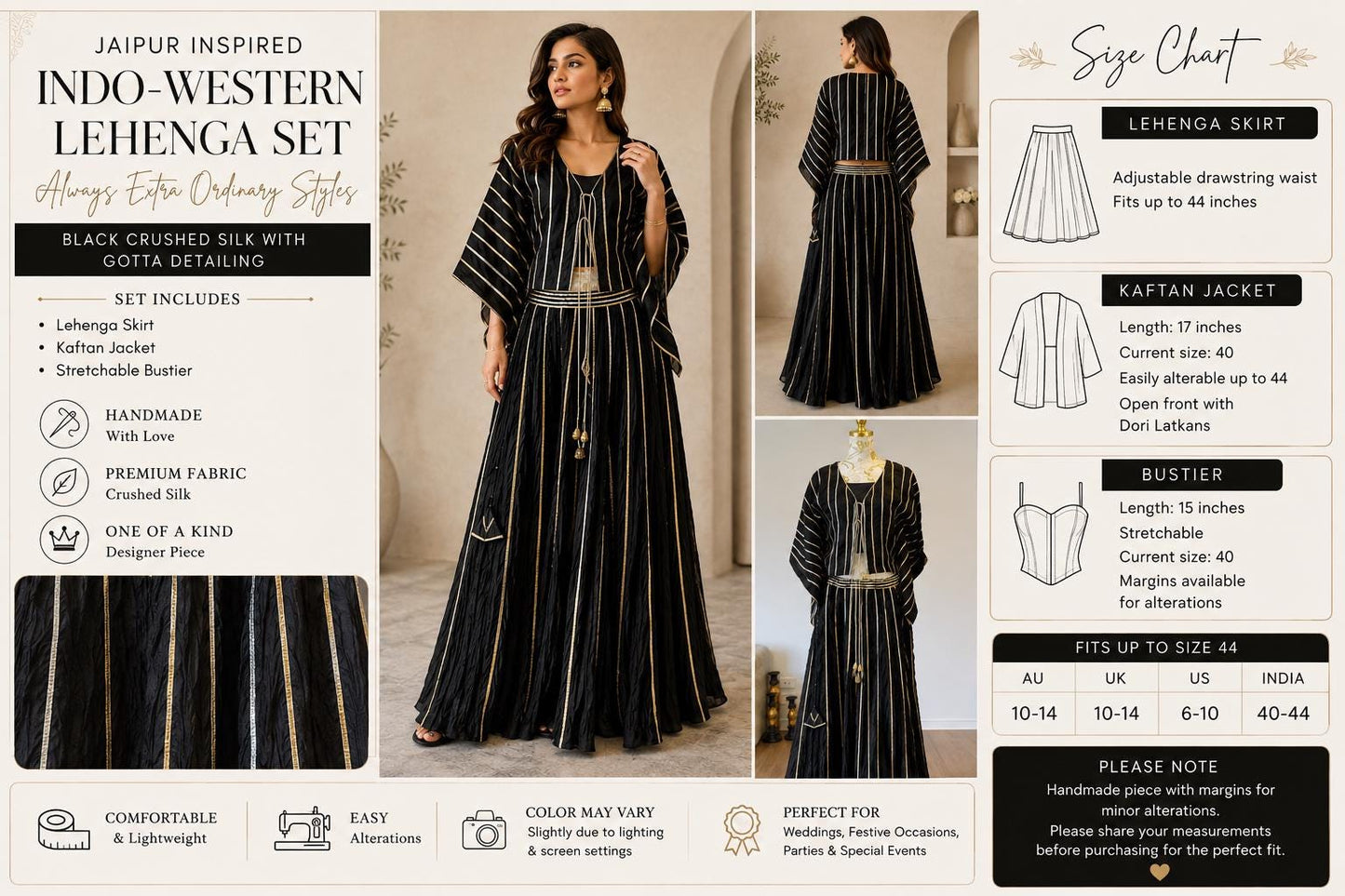 Black Crushed Silk Lehenga Set