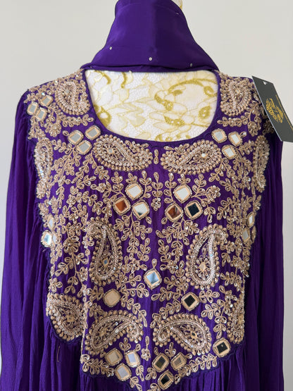 Purple Chiffon indo western with Mirror Work Embroidery