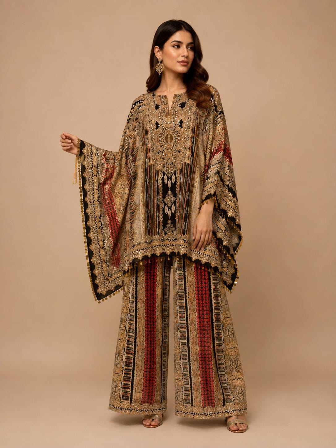 Designer Printed Crepe Kaftan Farsi Salwar Set