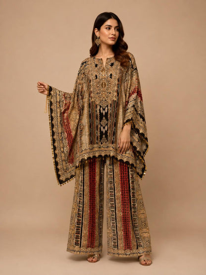 Designer Printed Crepe Kaftan Farsi Salwar Set