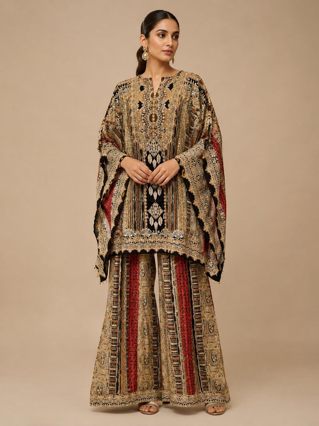 Designer Printed Crepe Kaftan Farsi Salwar Set