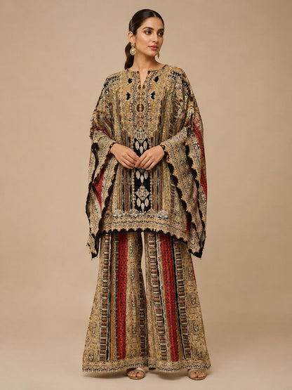 Designer Printed Crepe Kaftan Farsi Salwar Set