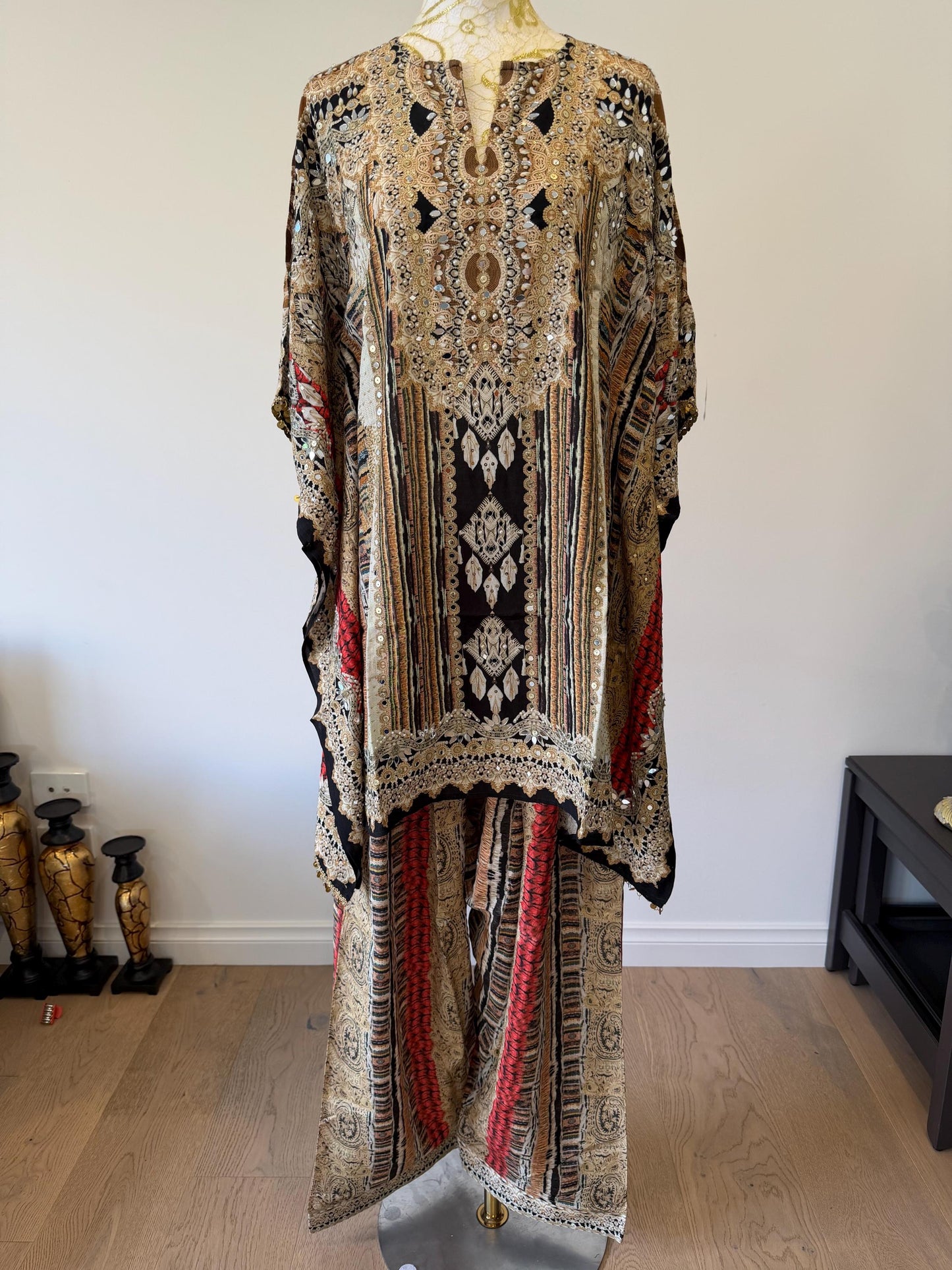 Designer Printed Crepe Kaftan Farsi Salwar Set