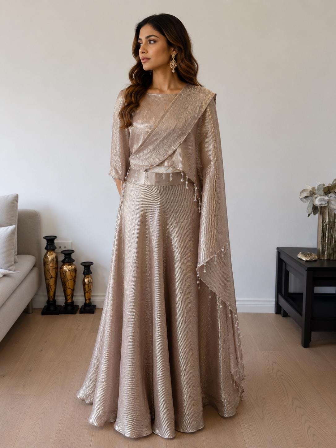 Rose Gold Champagne Crush Georgette Lehenga Set