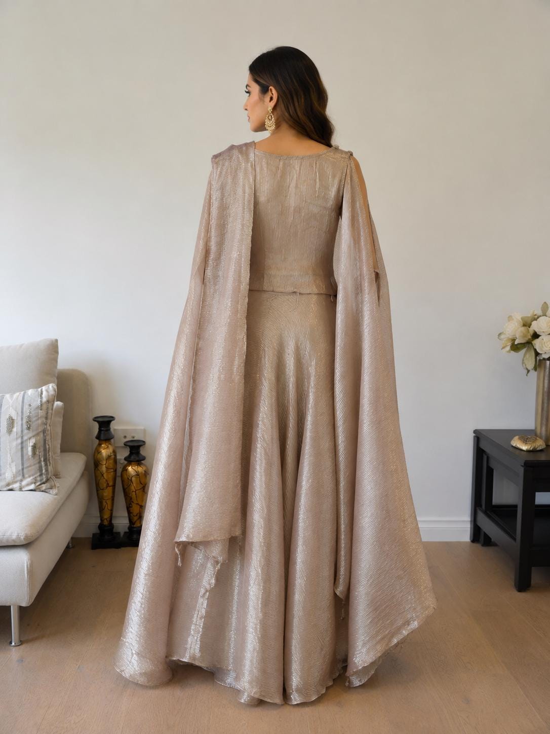Rose Gold Champagne Crush Georgette Lehenga Set