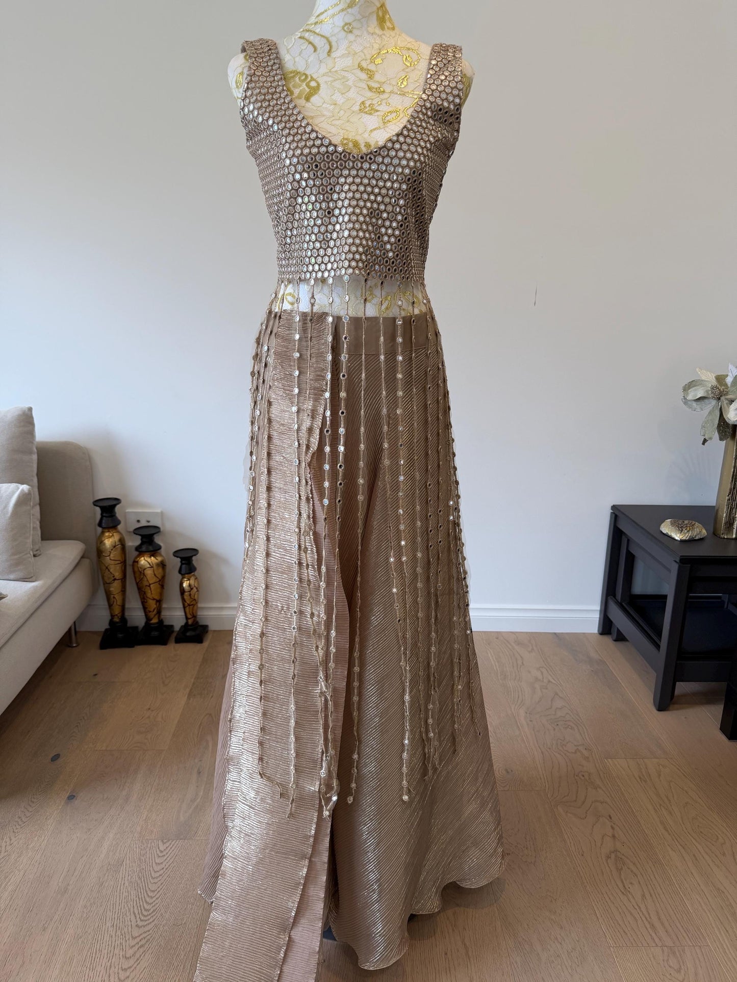 Champagne Fringe Mirror Work  Fringe Top