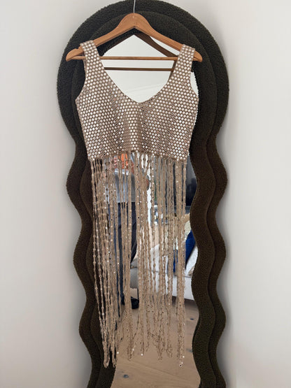 Champagne Fringe Mirror Work  Fringe Top