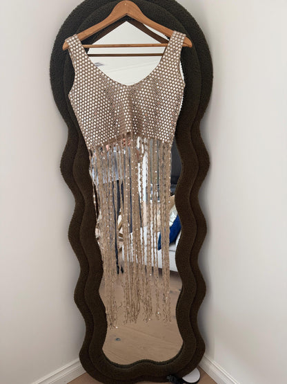 Champagne Fringe Mirror Work  Fringe Top