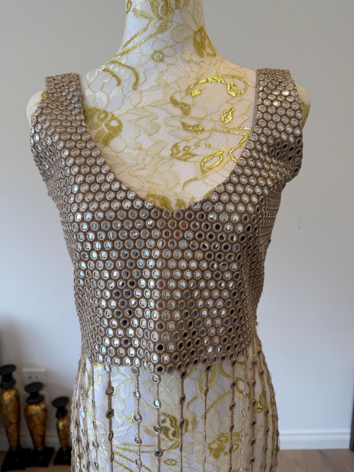 Champagne Fringe Mirror Work  Fringe Top