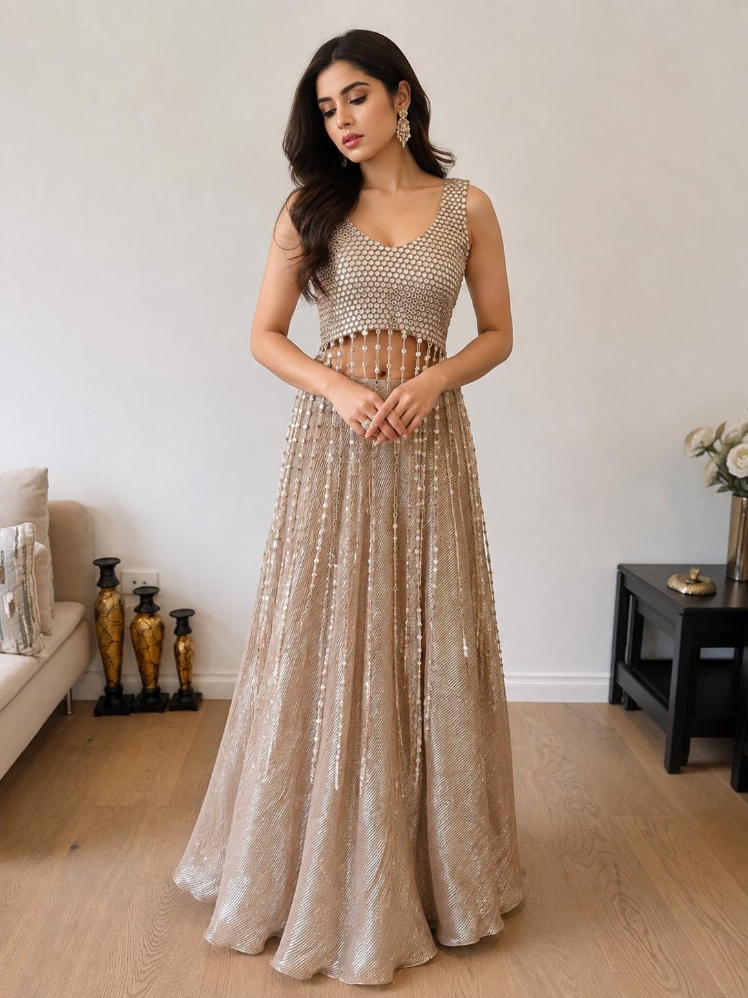 Rose Gold Mirror Work Lehenga