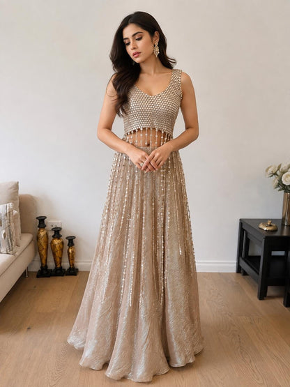 Rose Gold Mirror Work Lehenga