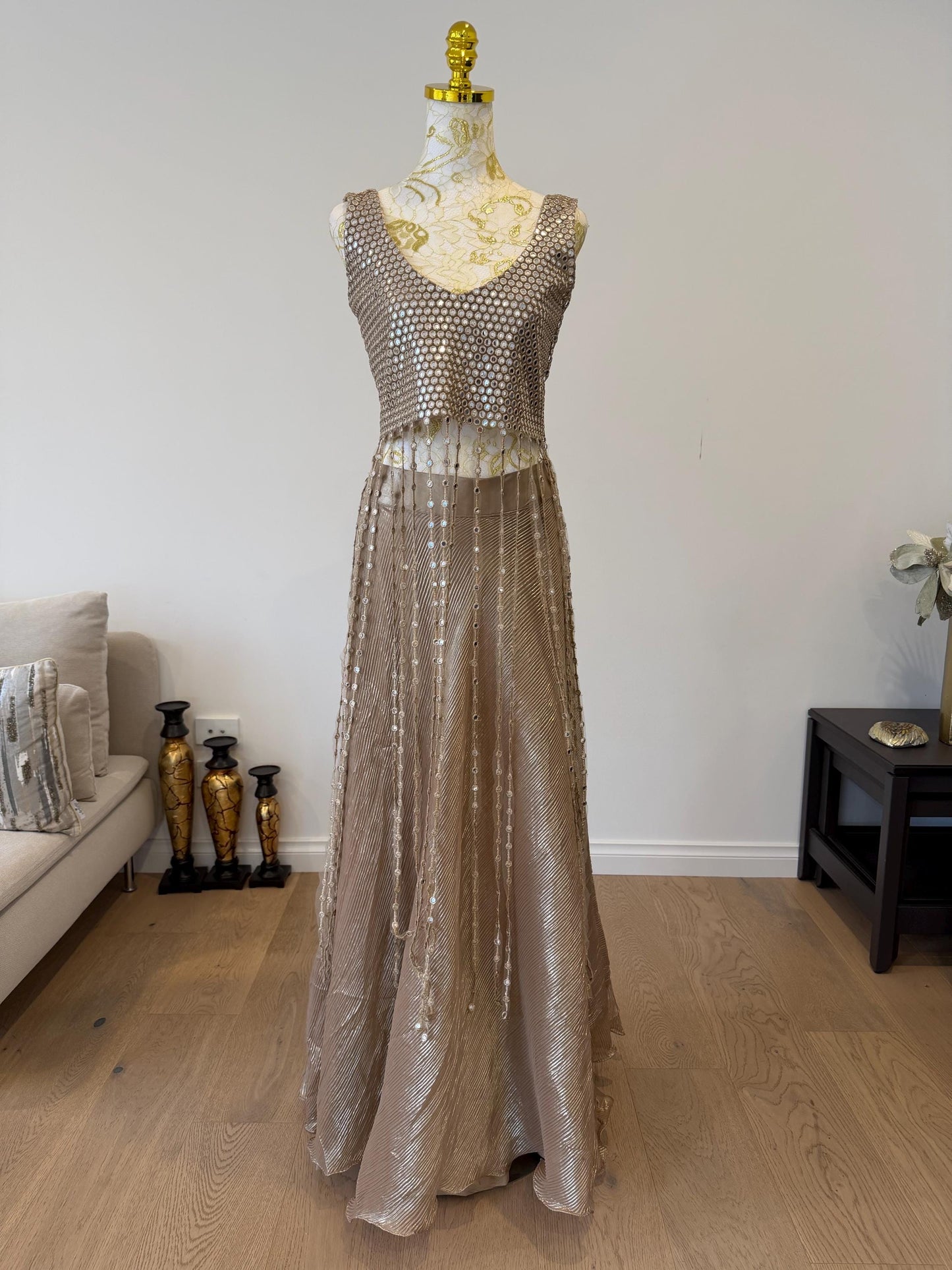 Rose Gold Mirror Work Lehenga