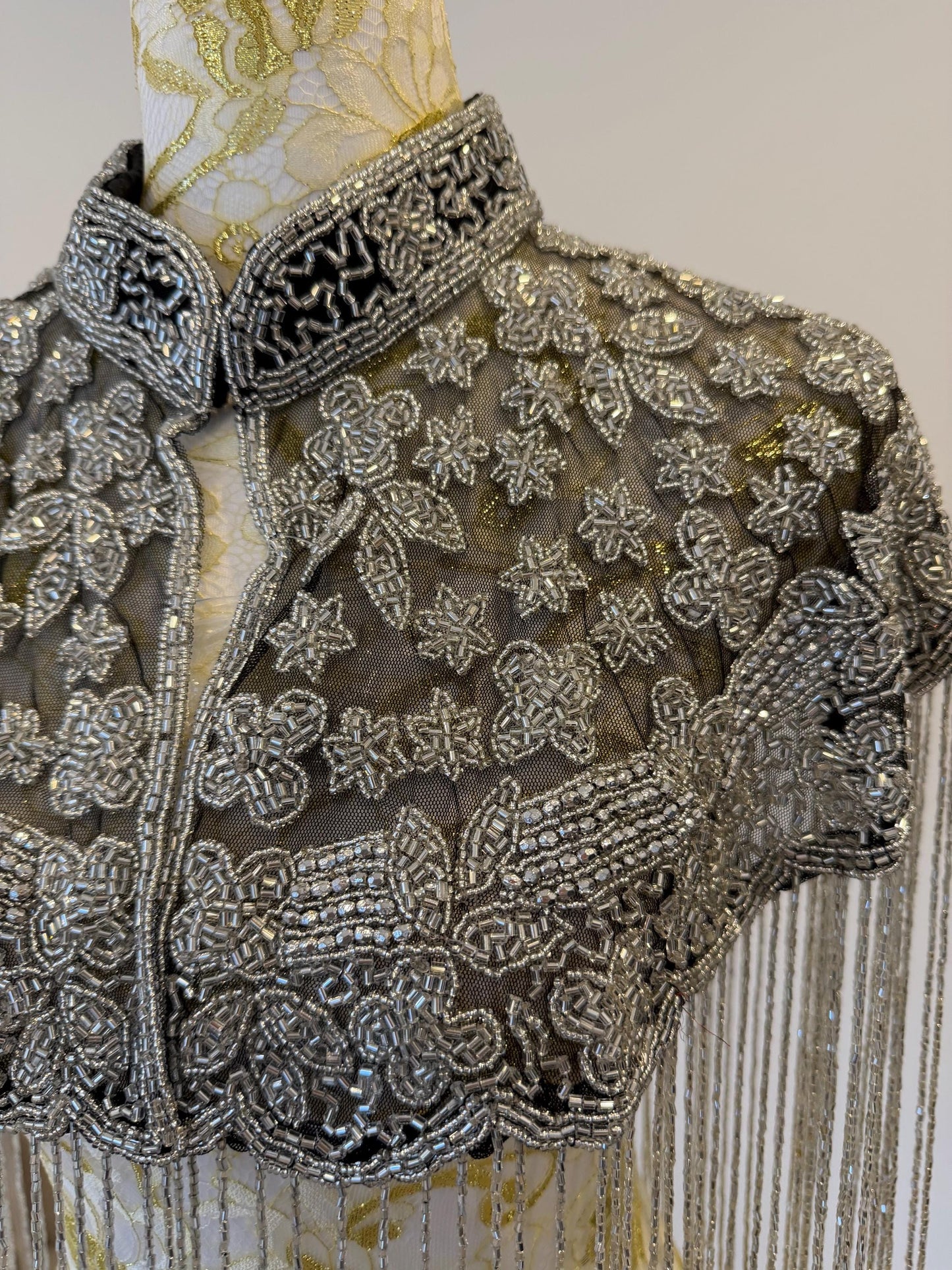 Black Silver Beaded Fringe Cape