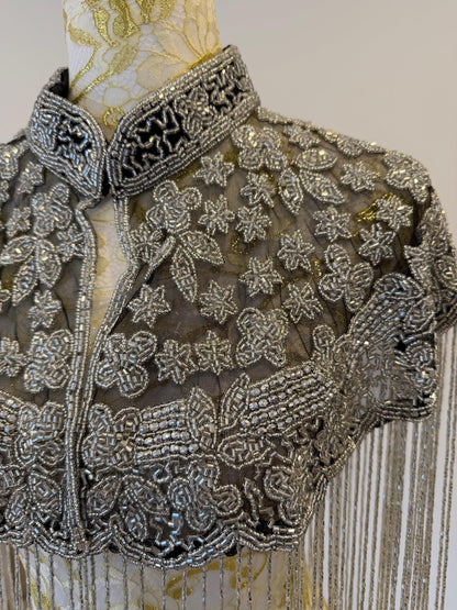 Black Silver Beaded Fringe Cape