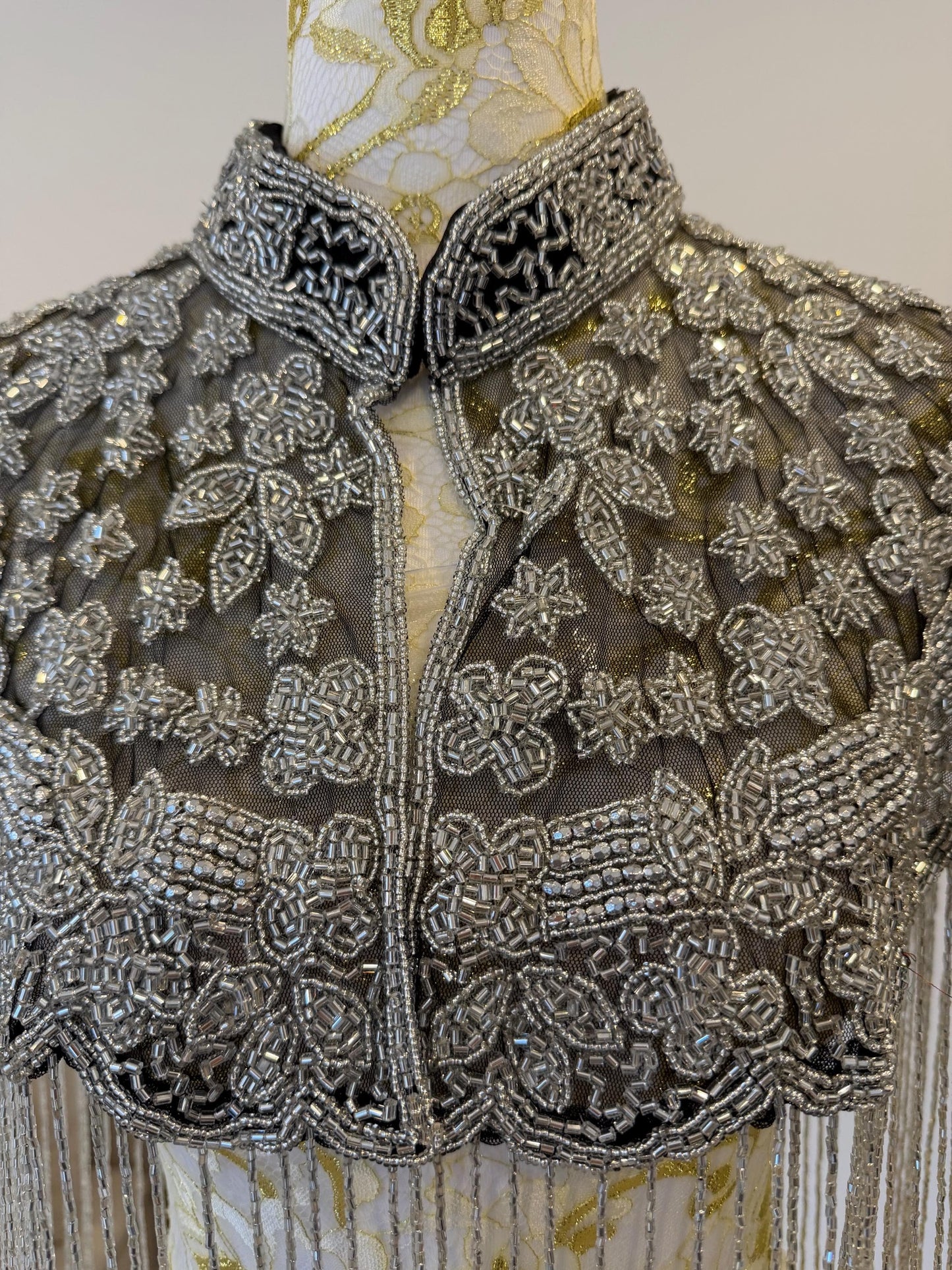 Black Silver Beaded Fringe Cape
