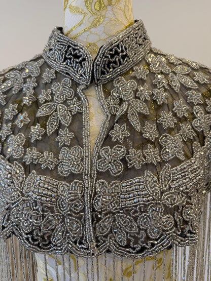 Black Silver Beaded Fringe Cape
